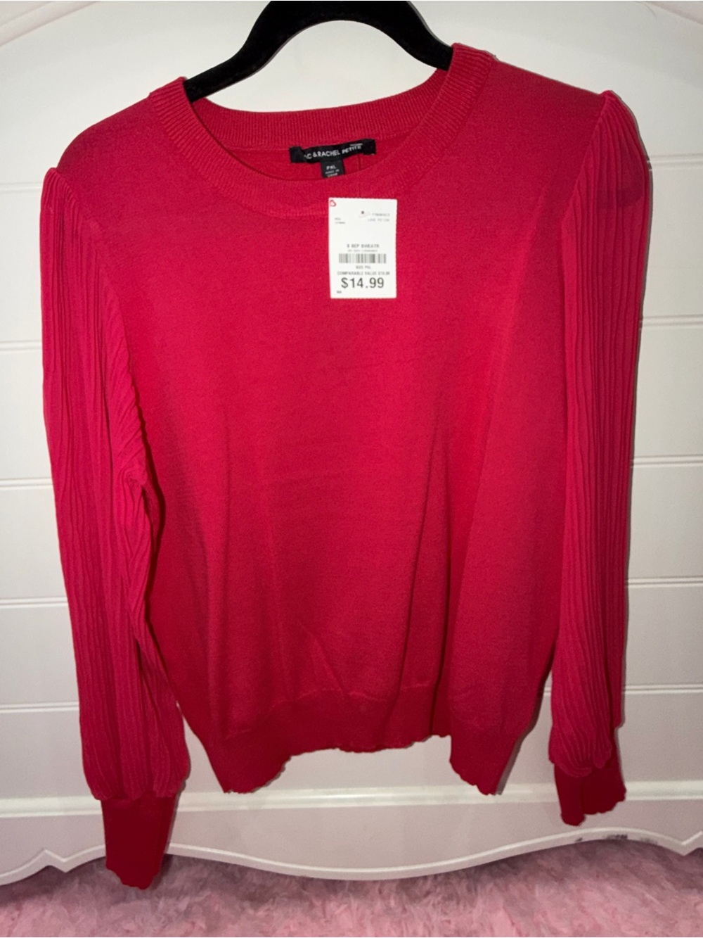 RACHEL Rachel Roy Hot Pink Pleated-Sleeve Crewneck Sweater